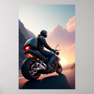 Pittoresk fietstocht uitzicht voor fietsers en rei poster