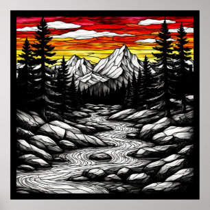 Pittoresk landschap met stromende rivier poster