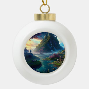 Pittoresk Landschap Vier Keramische Bal Ornament