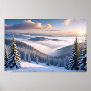 Pittoreske Landschap Bergen Winter Natuur Kalm Poster
