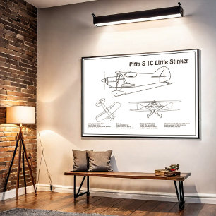 Pitts S-1C - Vliegtuigblauwdruk Plannen BD Poster