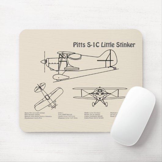 Pitts S-1C - Vliegtuigblauwdruk Plannen SD Muismat (Met muis)