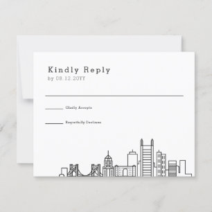 Pittsburgh Bruiloft   Gestileerde Skyline RSVP Kaartje