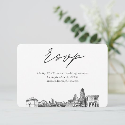 Pittsburgh Bruiloft Minimalistische Schets RSVP Informatiekaartje (Staand voorkant)