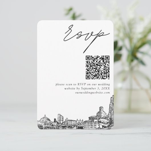 Pittsburgh Bruiloft Moderne RSVP QR Code Klein Informatiekaartje (Staand voorkant)