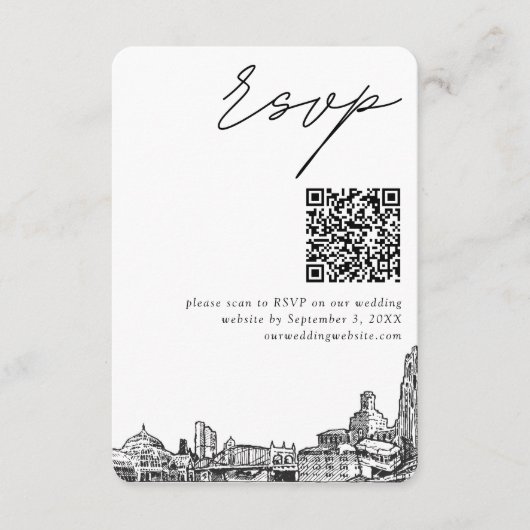 Pittsburgh Bruiloft Moderne RSVP QR Code Klein Informatiekaartje (Voorkant)