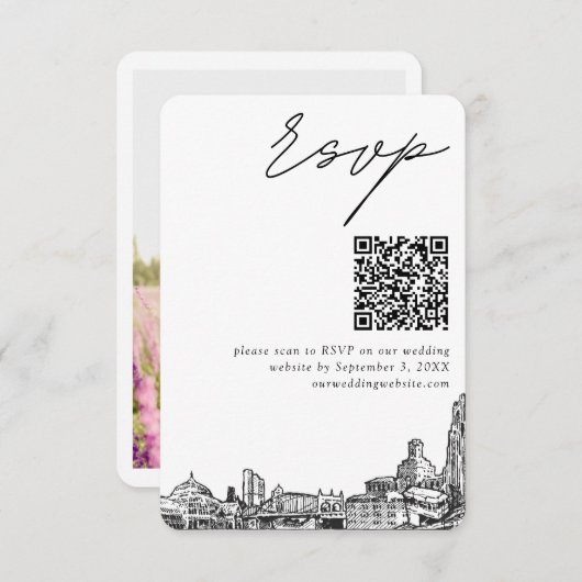 Pittsburgh Bruiloft Moderne RSVP QR Code Klein Informatiekaartje (Voorkant / Achterkant)