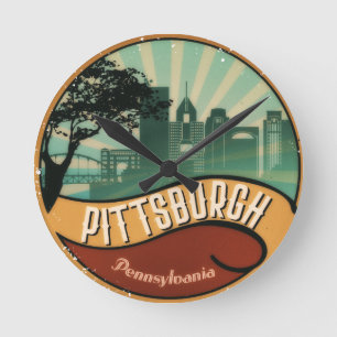 Pittsburgh City Skyline Retro wandklok Ronde Klok