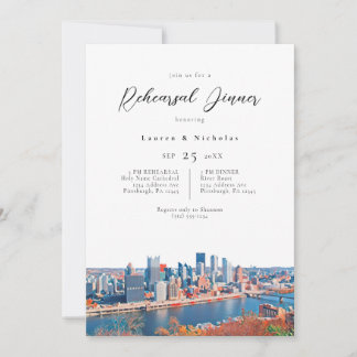 Pittsburgh Cityscape Rehearsal Dinner Invitation Kaart