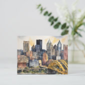 Pittsburgh Cityscape waterverf Briefkaart (Staand voorkant)