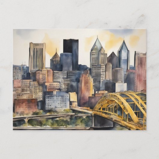 Pittsburgh Cityscape waterverf Briefkaart (Voorkant)