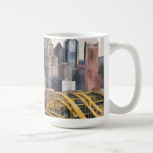 Pittsburgh Cityscape waterverf Koffiemok (Rechts)