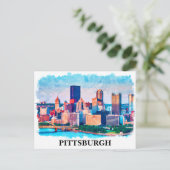 Pittsburgh Cityscape Waterverf Schilderen Briefkaart (Staand voorkant)