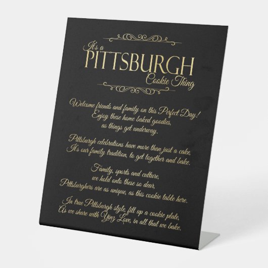 Pittsburgh Cookie Thing Gedicht Tafelbord Reclamebord Met Voetstuk (Voorkant)