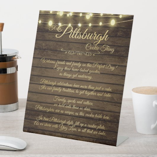 Pittsburgh Cookie Thing Rustic Table Sign Reclamebord Met Voetstuk (Insitu)