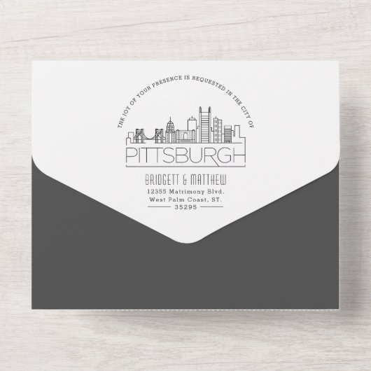 Pittsburgh Deco Skyline | Bruiloft All In One Uitnodiging (Achterkant)