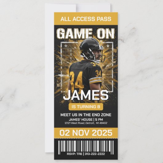 Pittsburgh Football Ticket Birthday Invitation Kaart (Voorkant)