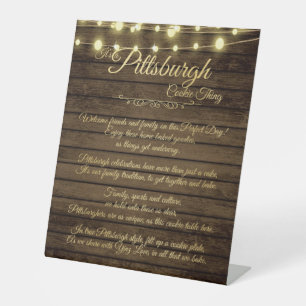 Pittsburgh Koekje Ding Rustic Table Sign Reclamebord Met Voetstuk