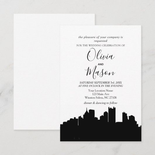 Pittsburgh PA Skyline Cityscape Wedding Invitation Kaart (Voorkant / Achterkant)