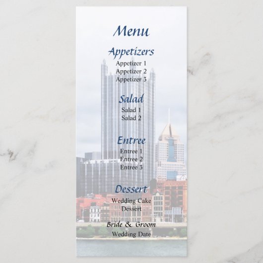 Pittsburgh PA Skyline Wedding Menu (Voorkant)