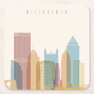 Pittsburgh, Pennsylvania City Skyline Vierkante Kartonnen Onderzetter