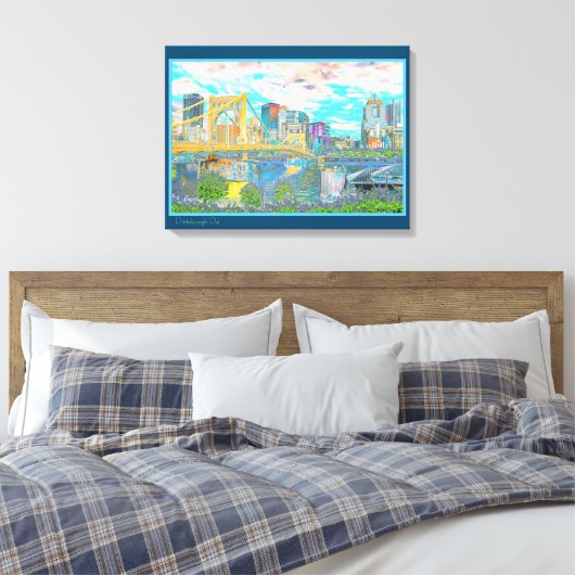 Pittsburgh Retro Art Photo Wall Canvas (Insitu (Slaapkamer))