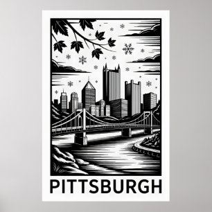 Pittsburgh Silhouet Zwart & Wit Winterstad Poster