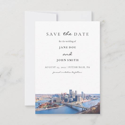 Pittsburgh Skyline Flat Save the Date Card (Voorkant)