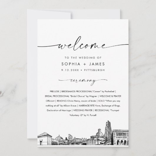 Pittsburgh Skyline huwelijksprogramma 5x7 platte K Kaart (Voorkant)