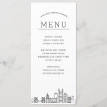 Pittsburgh Skyline | Menu Dîner Mariage<br><div class="desc">Un ensemble de menus personnalisés pour votre prochain événement sur le thème du mariage dans la belle ville de Pittsburgh, Pennsylvanie. Il présente une illustration de style déco de l'horizon urbain. Ci-dessus, des spots pour votre sélection de menu unique. À l'envers, une couleur gris nickel douce avec un espace pour...</div>