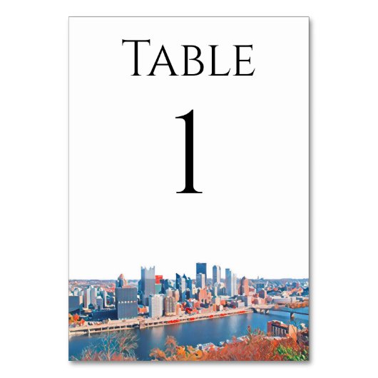 Pittsburgh Skyline Table Numbers Kaart (Voorkant)