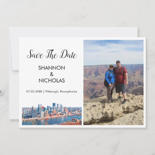 Pittsburgh Skyline Verloving Photo Save the Date (Voorkant)