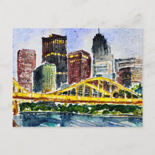 Pittsburgh Skyline waterverf schilderij Briefkaart