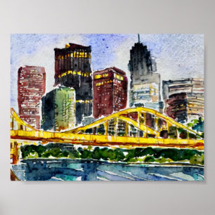 Pittsburgh Skyline waterverf schilderij Poster