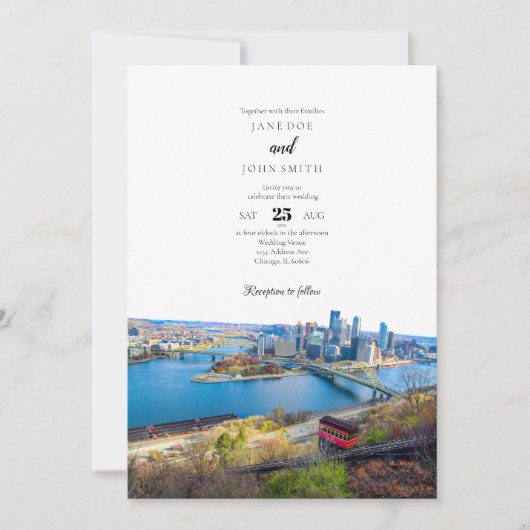 Pittsburgh Skyline Wedding Invitation Kaart (Voorkant)