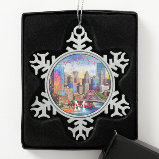 Pittsburgh Snowflake Pewter Kerstversiering Tin Sneeuwvlok Ornament (Kistje)
