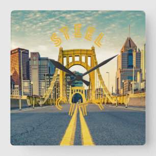 Pittsburgh Steel City Skyline 412 Pennsylvania Can Vierkante Klok