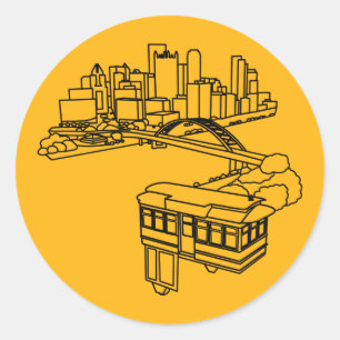 Pittsburgh Steel City Skyline Incline Bridges Art Ronde Sticker