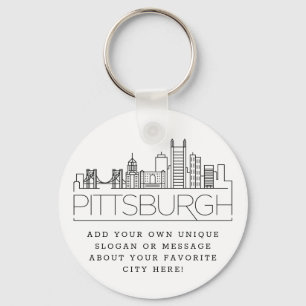 Pittsburgh Stylized Skyline Aangepaste slogan Sleutelhanger