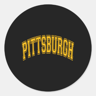 Pittsburgh Varsity Stijl Amber Tekst en Omtrek Ronde Sticker
