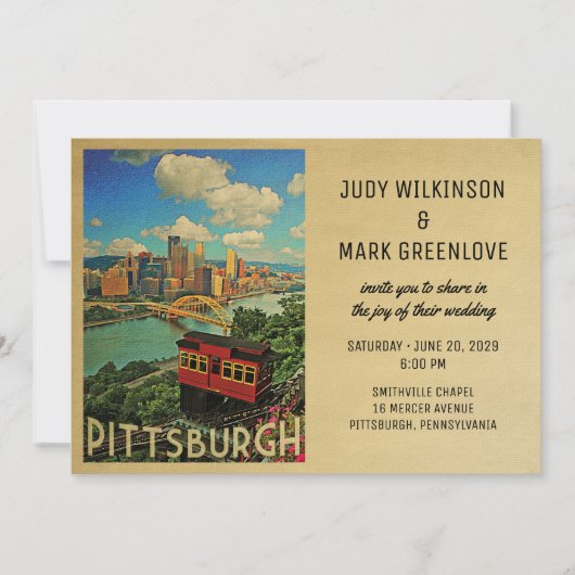 Pittsburgh Wedding Invitation midden-eeuwse Kaart (Voorkant)