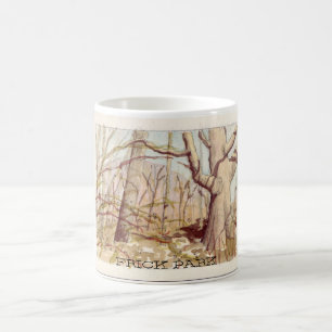 Pittsburgh's Frick Park op een vroege lentedag. Koffiemok