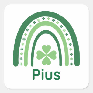 Pius Name Clover Boho Rainbow Vierkante Sticker
