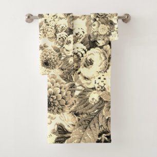 Pivoine jaune blanche noire Toile floral vintage