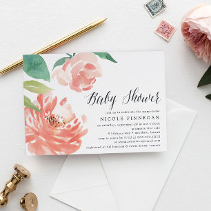 Pivoine Rougeoyante Invitation à une Baby Shower