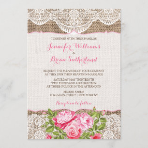 Pivoine rustique de roses de faire-part de mariage
