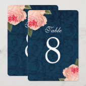 Pivoines Corail et Numéros de Table Marine (Devant / Derrière)