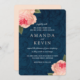 Pivoines et invitations de corail de mariage de