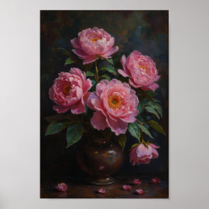 Pivoines roses lunatiques Art mural floral vintage