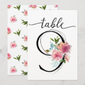 Pivoines roses numéro de table neuf Numéro de tabl (Devant / Derrière)